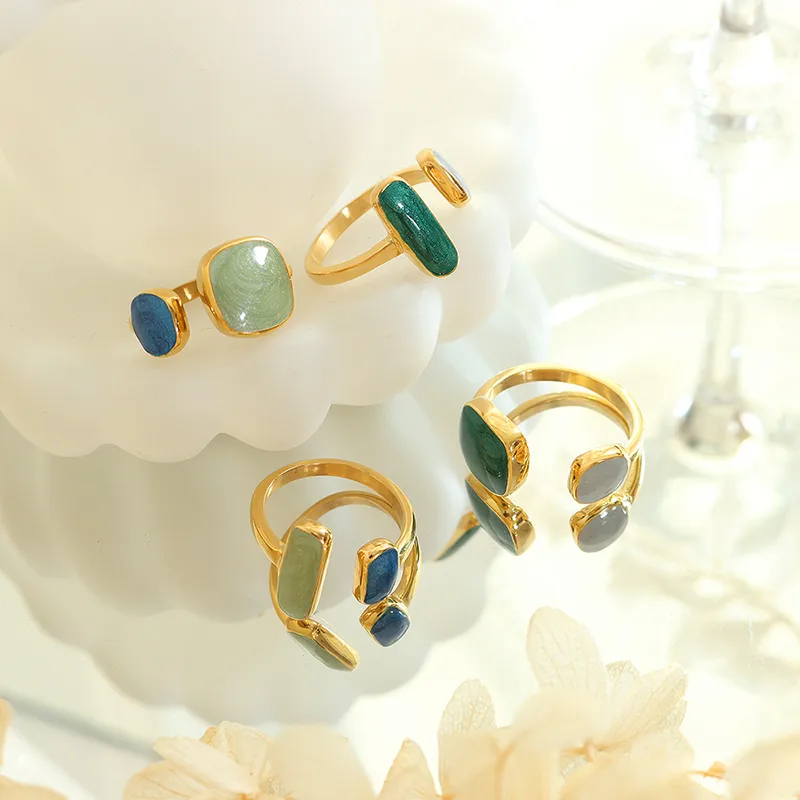 Wholesale PVD Coated Real Gold Plated 18K Gold Geometric 304 Stainless Steel Fashion Waterproof Non Tarnish Open Ring