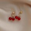 Wholesale 2023 New Style 925 Silver Red Cherry Earrings, Simple, Compact, Elegant and Versatile ins Style Ear Jewelry