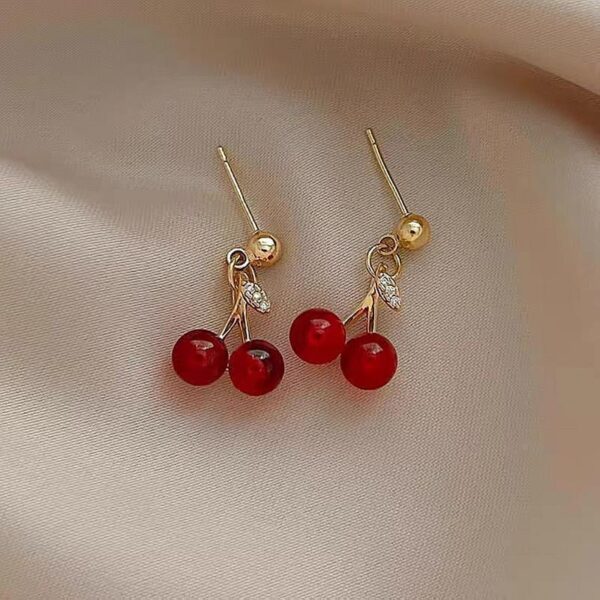 Wholesale 2023 New Style 925 Silver Red Cherry Earrings, Simple, Compact, Elegant and Versatile ins Style Ear Jewelry