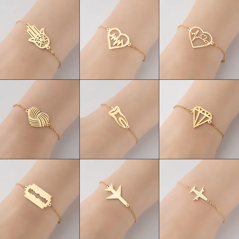 Wholesale PVD Coated 18K Gold Real Gold Plated Palm Heart Shape 201 Stainless Steel Fashion Waterproof Non Tarnish 201 Stainless Steel Bracelets
