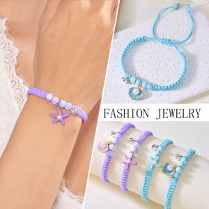 oly-1fffc25a839ba4551636bf1e53789516 Wholesale Fashionable All-match opping Oil Starfish Ceramic Bead Bell Woven Bracelet Beaded Pendant Adjustable Cole Girlfriend Bracelet