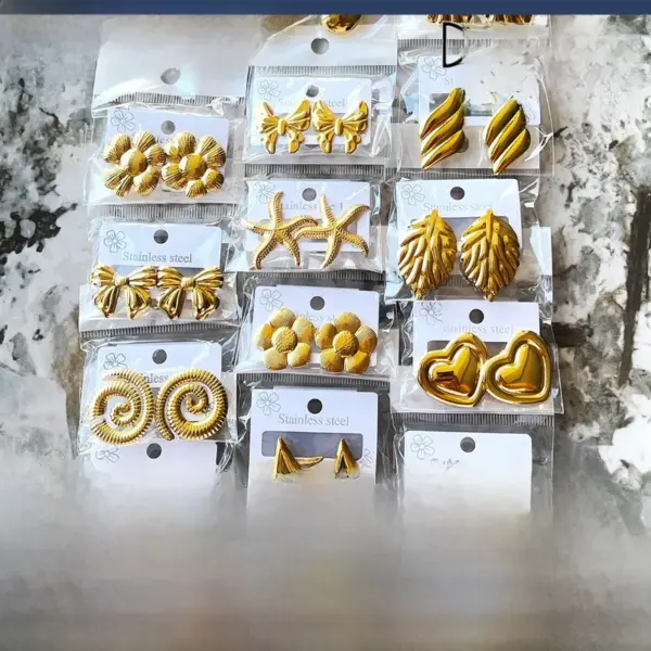 Luxurious Irregular Stainless Steel Earrings Hammered Pattern Non-Fading Fashionable Studs Geometric Design Women's Jewelry