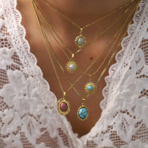 oly-200689809a67a4949f00b28ff69e5156 Wholesale French Colorful Natural Stone Edge Design Handmade DIY Pendant Titanium Steel Plated 18K Gold Jewelry Accessories