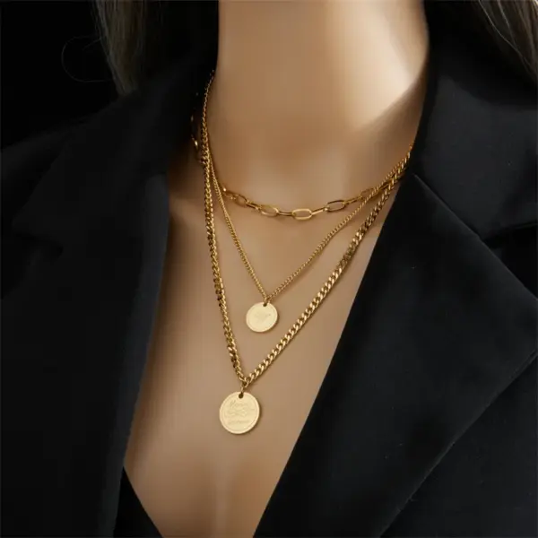 Wholesale PVD Coated 18K Gold Plated Letter Stainless Steel Vintage Style Waterproof Non Tarnish 304 Stainless Steel Layered Necklaces