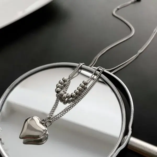 Wholesale 304 Stainless Steel Heart Shape Vacuum Plating Titanium Steel 18K Gold Plated Real Gold Plated Simple Style Commute Waterproof Non Tarnish Plating Gold Silver Layered Necklaces