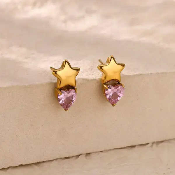 PVD Coated Real Gold Plated Heart Shape Bow Knot 304 Stainless Steel Casual Elegant Lady Waterproof Non Tarnish Small Stud Earrings