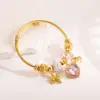 304 Stainless Steel Alloy Gold Plated Cute Romantic Sweet Beaded Plating Inlay Devil'S Eye Bear Artificial Crystal Bangle