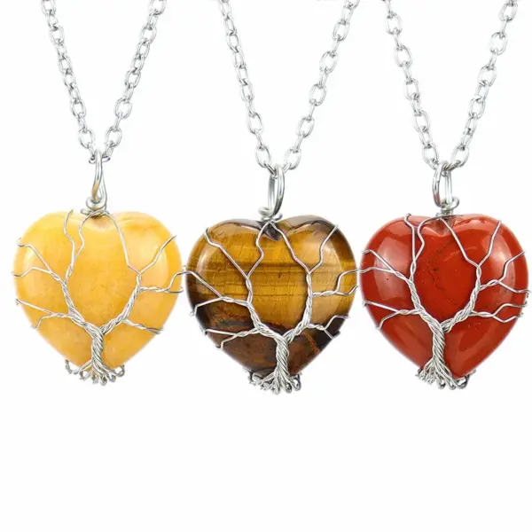 Wholesale Simple Style Heart Shape Natural Stone Ferroalloy Knitting Pendant Necklace