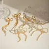 Wholesale 304 Stainless Steel Tassel Bow Knot PVD Coated Rhinestones 18K Real Gold Plated Real Gold Plated 18K Gold Vacation Simple Style IG Style Waterproof Non Tarnish Inlay Gold Drop Earrings