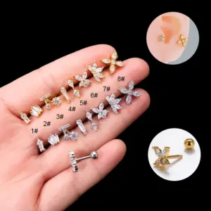 Wholesale 1 Piece Sweet Simple Style Pentagram Geometric Heart Shape Plating Inlay Copper Zircon Cartilage Earrings
