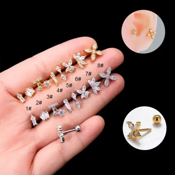 Wholesale 1 Piece Sweet Simple Style Pentagram Geometric Heart Shape Plating Inlay Copper Zircon Cartilage Earrings