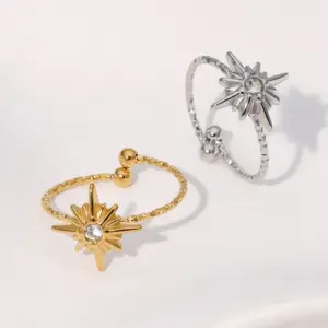 Wholesale PVD Coated Real Gold Plated 18K Gold Star 304 Stainless Steel Modern Style Simple Style IG Style Waterproof Non Tarnish Open Rings