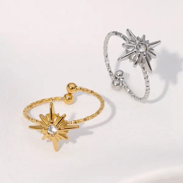 Wholesale PVD Coated Real Gold Plated 18K Gold Star 304 Stainless Steel Modern Style Simple Style IG Style Waterproof Non Tarnish Open Rings