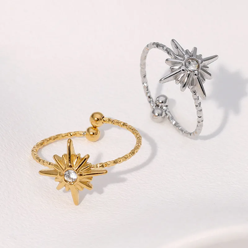 Wholesale PVD Coated Real Gold Plated 18K Gold Star 304 Stainless Steel Modern Style Simple Style IG Style Waterproof Non Tarnish Open Rings