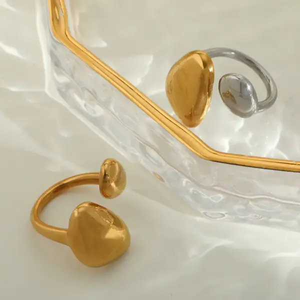 Wholesale PVD Coated Real Gold Plated 18K Gold Irregular Geometric 304 Stainless Steel Casual Elegant Simple Style Waterproof Non Tarnish Open Rings
