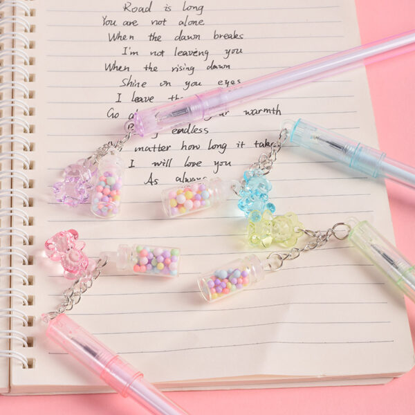 Wholesale Creative Cartoon Bear Drift Bottle Pendant Erasable Gel Pen Small Fresh and Cute Pendant Signature Pen Student Stationery