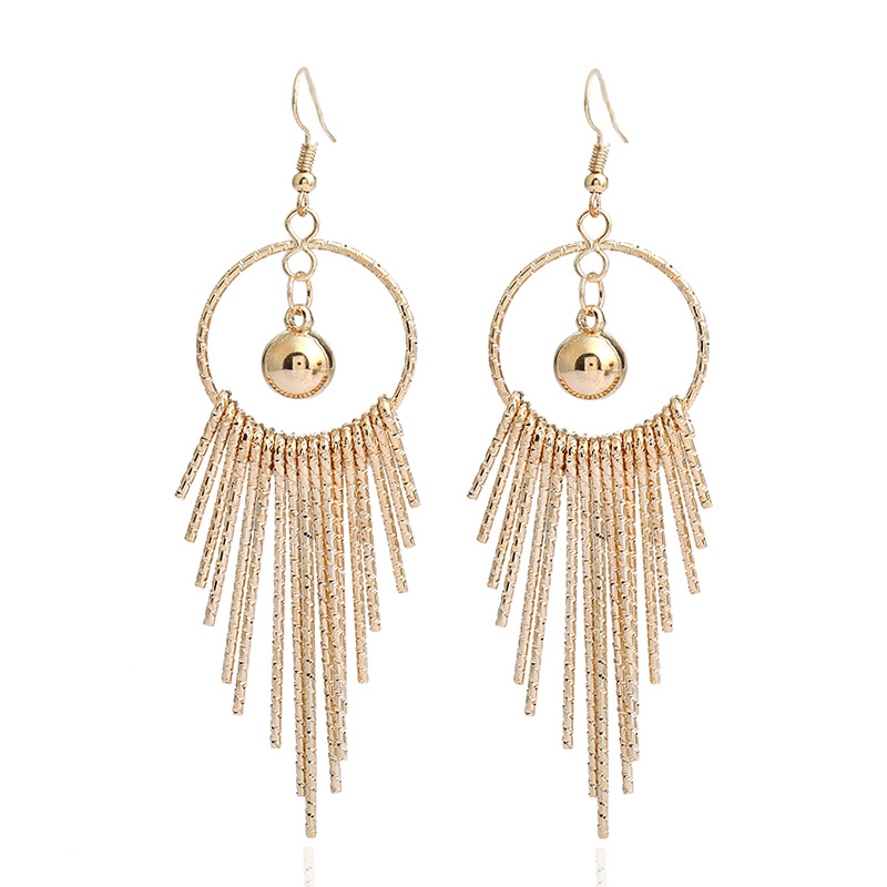 Wholesale Europe and the United States exaerated temperament earrings geometric long metal texture tassel earrings earrings manufacturers st
