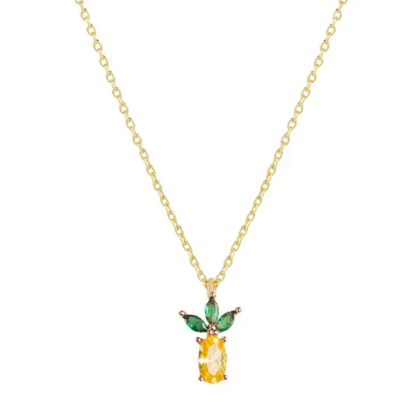 Copper Cable Chain Inlaid Gemstone Fruit Pendant Necklace