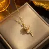 Wholesale PVD Coated Real Gold Plated 18K Gold Sunflower Stainless Steel Cute Waterproof Non Tarnish Titanium Steel Pendant Necklace