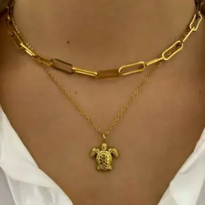 Wholesale 316L Stainless Steel Tortoise Waterproof Non Tarnish Surgical Steel Casual Elegant Simple Style Paperclip Chain Cable Chain Pendant Necklace For Women's