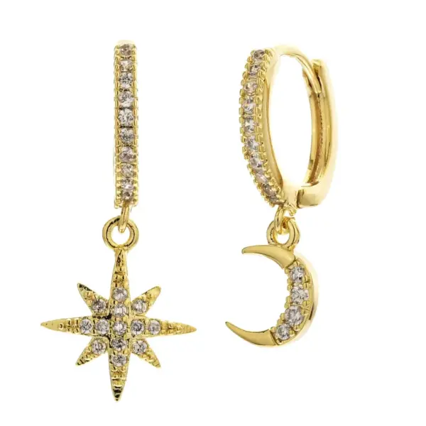 Wholesale Fashion Heart Devil Eye Plated 14k Real Gold Zircon Pearl Copper Earrings