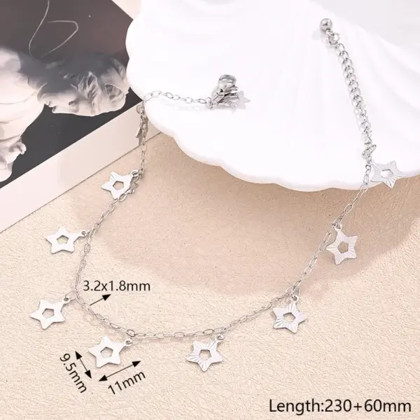 Wholesale 304 Stainless Steel Hollow Embossed Pentagram Heart-Shaped Anklet