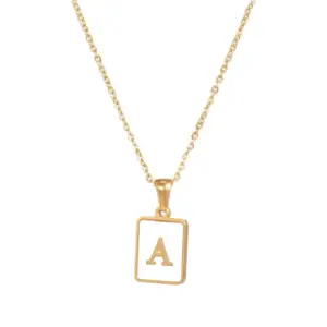 Fritillary Letter Square Pendant Necklace-Gold-Letter A