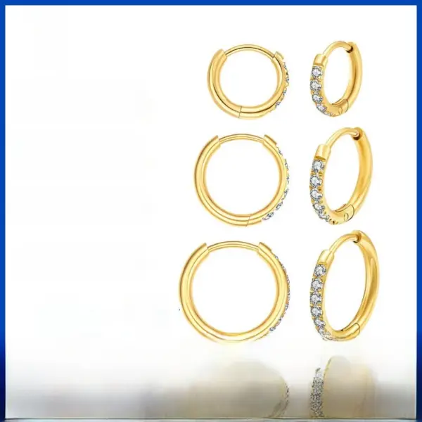 Wholesale Fashion Geometric Pattern Round Steel Hoop Earrings Micro Pave Zircon Fashion Round Steel Hoop Earrings Unisex Gold Rhinestone 201 Stainless Steel