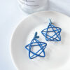 Wholesale Blue hollow five-pointed star silver needle earrings