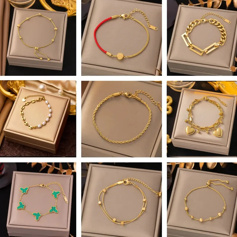 Wholesale Leaf Heart Shape Bow Knot 304 Stainless Steel Casual Simple Style 304 Stainless Steel Bracelets
