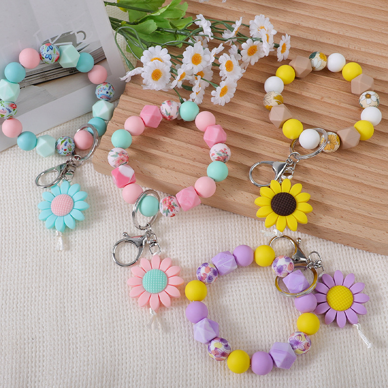 Wholesale suower silicone beaded bracelet bag pendant bracelet ladies bracelet keychain