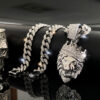 Wholesale Crown Lion Head Alloy Pendant Hip Hop Full Diamond Cuban Chain