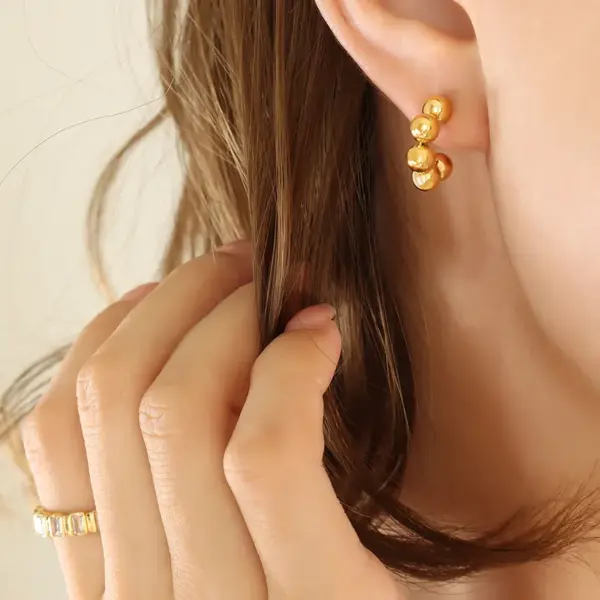 304 Stainless Steel C Shape PVD Coated 18K Gold Plated Real Gold Plated 18K Gold Casual Simple Style Waterproof Non Tarnish Plating Gold Sier Ear Studs