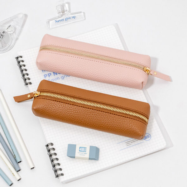 Wholesale Leather Pencil Case Large Capacity Zipper Stationery Storage Bag
