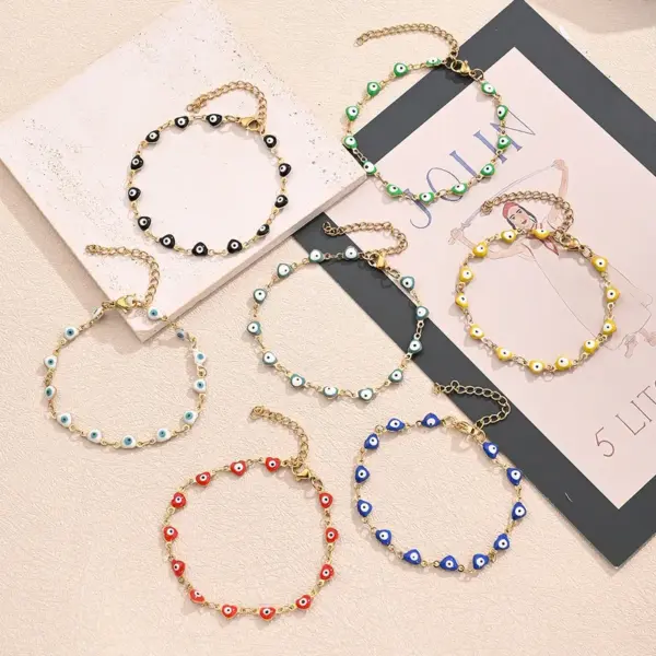 Wholesale Casual Classic Style Devil's Eye Color Block Heart Shape 304 Stainless Steel 18K Gold Plated Bracelets In Bulk