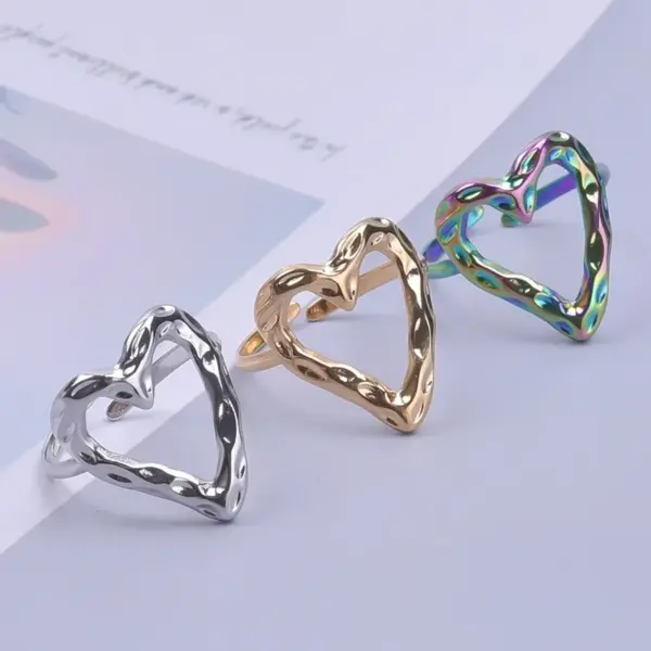 Wholesale PVD Coated Real Gold Plated Heart Shape 304 Stainless Steel Simple Style Waterproof Non Tarnish Rings