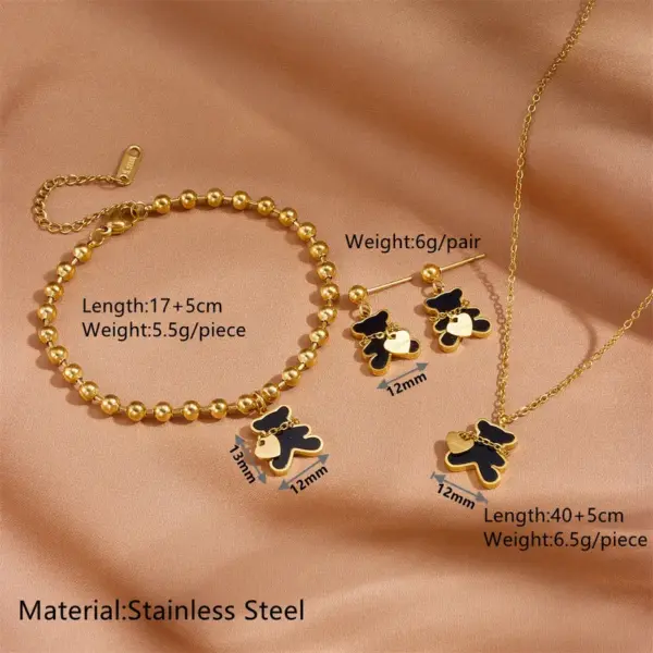 Wholesale 304 Stainless Steel Bear PVD Coated 18K Real Gold Plated Princess Cute Waterproof Non Tarnish Jewelry Set