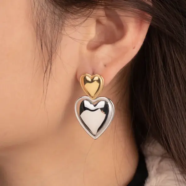 PVD Coated Heart Shape 304 Stainless Steel Simple Style Korean Style Waterproof Non Tarnish Drop Earrings
