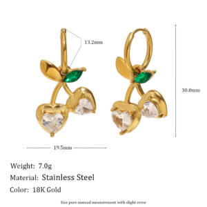 White diamond cherry earrings - gold