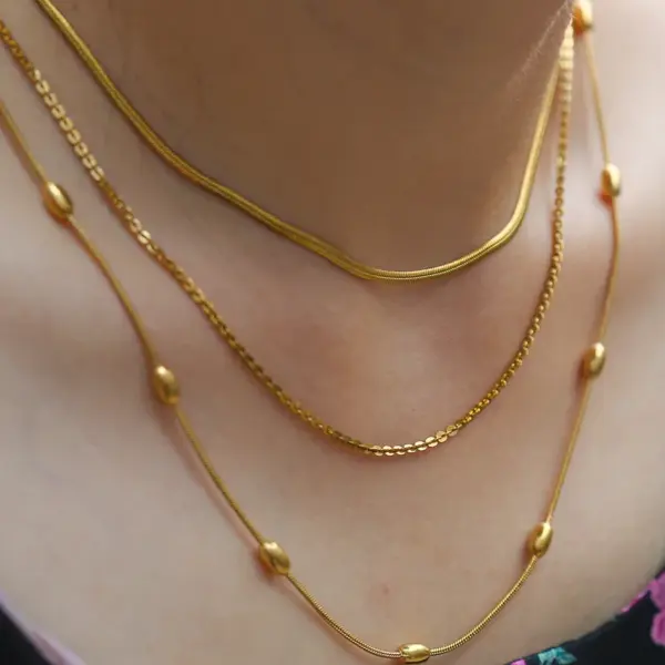 Wholesale Ion Plating (IP) Geometric 304 Stainless Steel Hip-Hop Streetwear Waterproof Non Tarnish 304 Stainless Steel Three Layer Necklace