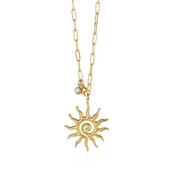 Wholesale PVD Coated Real Gold Plated Sun 304 Stainless Steel Elegant Vintage Style Waterproof Non Tarnish 304 Stainless Steel Lobster Trigger Clasp Closure Pendant Necklace