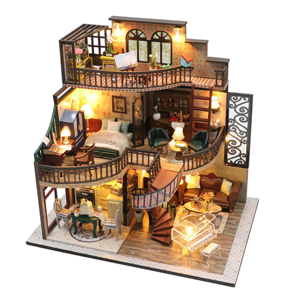 Wholesale diy wooden assembly cabin three-story loft apartment Doll Accessories