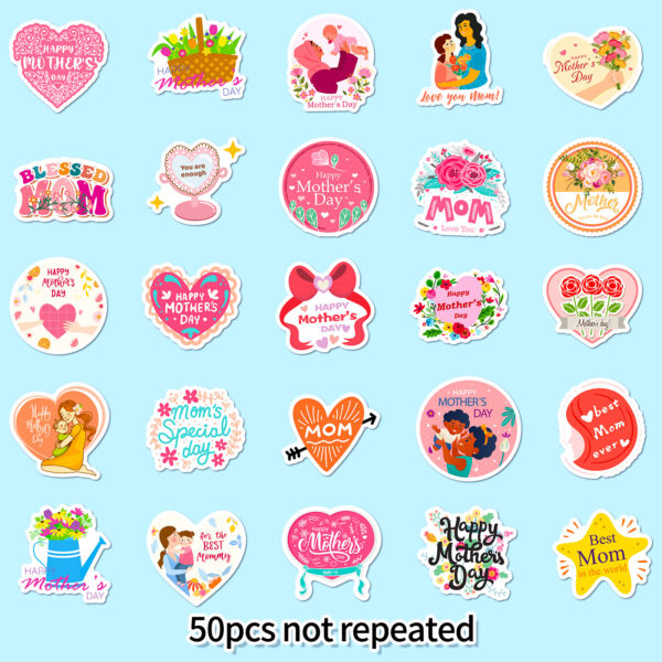 oly-20937a88535857868f4dab996a0e6821 Wholesale 50 pieces I LOVE YOU MOM stickers Happy Mother's Day flowers bouquet baking cake label stickers