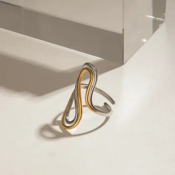 PVD Coated Real Gold Plated Color Block 304 Stainless Steel Casual Vacation Classic Style Waterproof Non Tarnish Open Rings