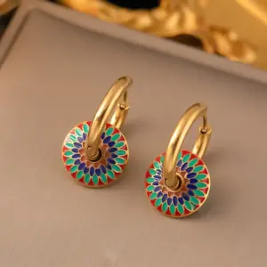 Jyg3016 Earrings Gold Painted Daisy Compass