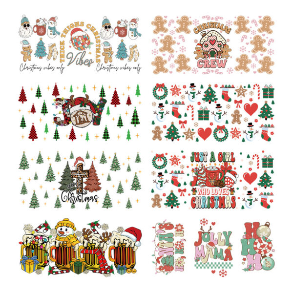 Wholesale Christmas trees of various colors 16oz Cup UV DTF Wraps