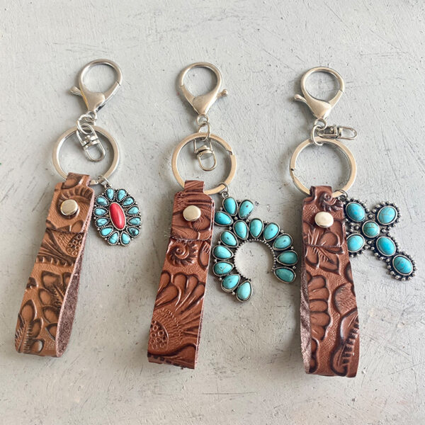 Wholesale Vintage Embossed Western Turquoise Keychain