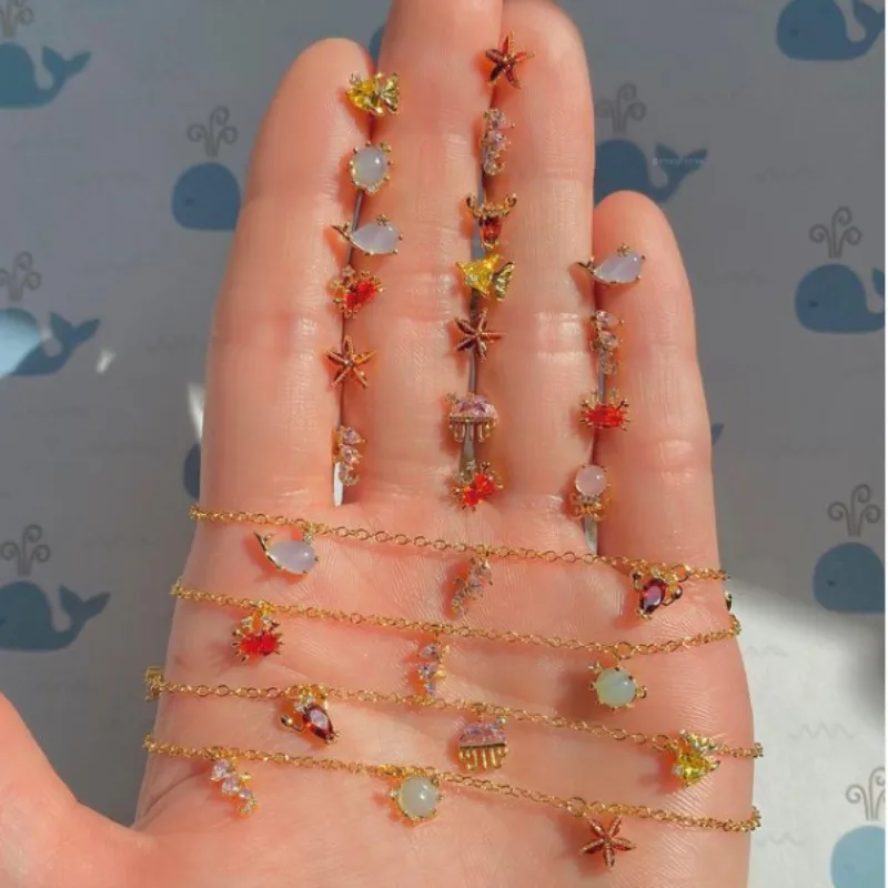 Wholesale 14K Real Gold Plated Brass Zircon Starfish Crab Bracelets
