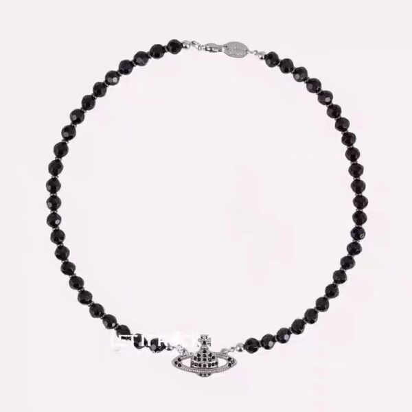 Wholesale Empress Dowager Classic Saturn Crystal Black Pearl Necklace Women Retro Temperament Black Onyx Pearl Clavicle Chain High Version