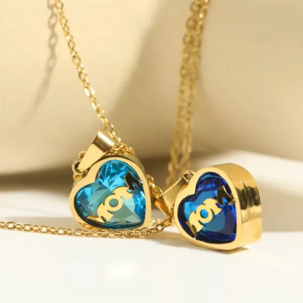 201 Stainless Steel 304 Stainless Steel Glass MAMA Simple Style Inlay Heart Shape Birthstone Zircon Pendant Necklace